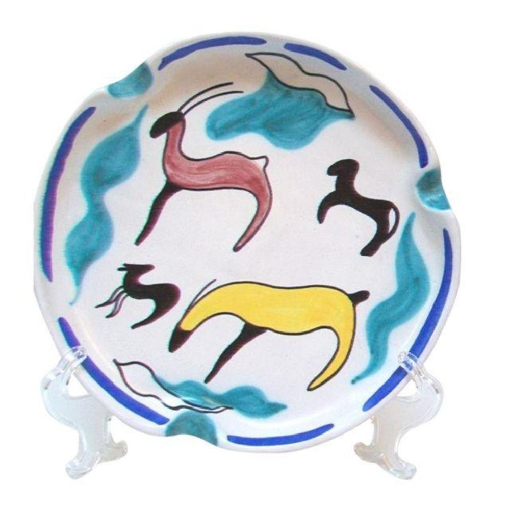 Mid Century Large Scale Antelope Gazelle Colorful Ceramic Ashtray Made in Italy